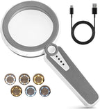 45X Magnifying Glass with Light, 4.6 Inch 1200mAh USB Rechargeable LED Handheld Magnifier, 6 Light Modes for Low Vision Seniors with Macular Degeneration, Reading, Jewelry, Coins - Grey