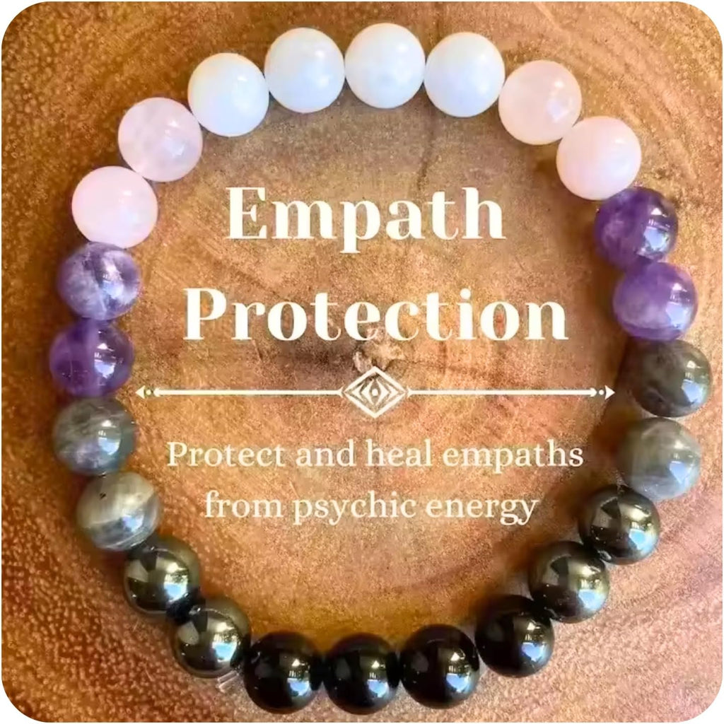 Easter Basket Stuffers Empath Protection Beaded Crystal Bracelet Natural Stone Jewelry Onyx, Amethyst, Labradorite, Rose Quartz White Jade Baptism Birthday Healing Gifts Easter Egg Fillers Essentials