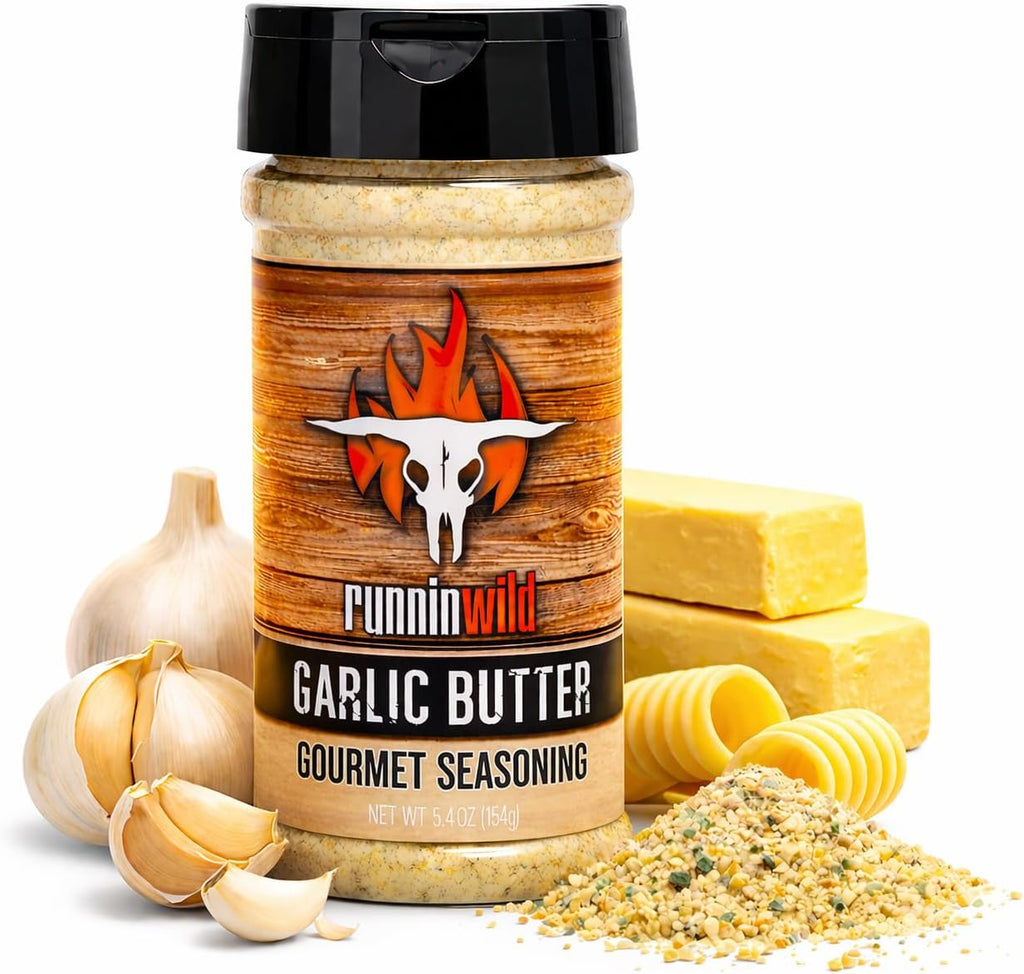Garlic Butter Seasoning for Steak, Chicken, Seafood & Pasta | Rich Buttery Garlic Flavor Boost that Transforms Any Meal | No MSG added, No Artificial Flavors | Runnin’ Wild Foods, 5.4 oz