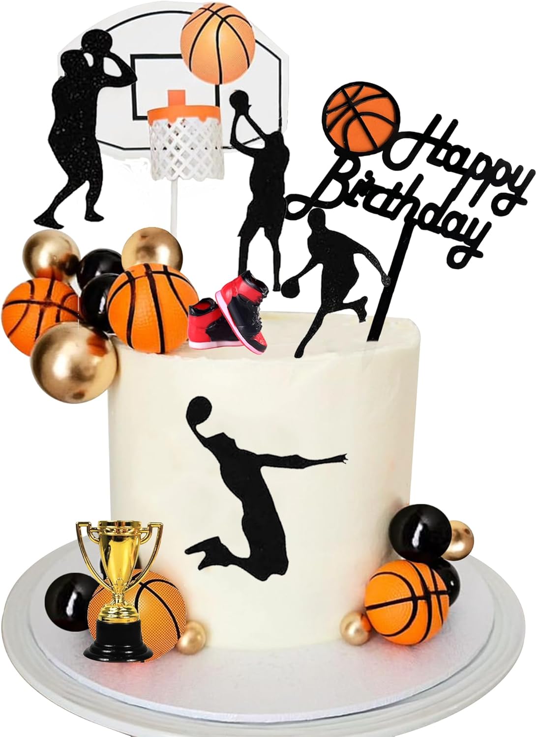25 PCS Basketball Cake Toppers Black Gold Balls Cake Decorations Basketball Theme Cake Decoration for Boy Birthday Sport Party Supplies