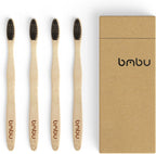 bmbu Bamboo Toothbrush 4 Pack - Medium/Soft Charcoal Bristles Tooth Brushes Wooden Handle - BPA Free, Eco Friendly, Vegan Product Gift Idea, Sustainably Grown in Recycled Biodegradable Packaging