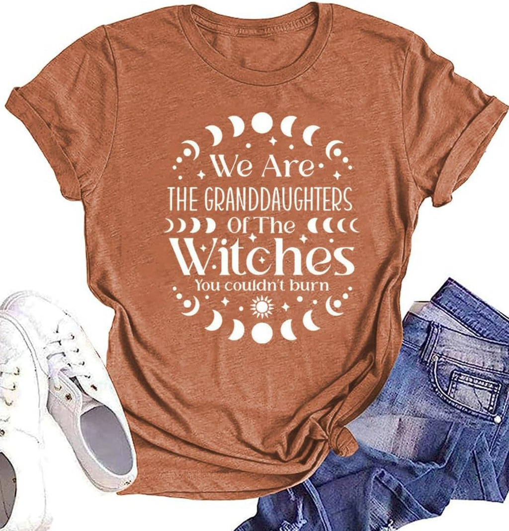 Halloween Shirts for Women We are Granddaughters of The Witches Funny Letter Tee Fall Casual Graphic Tops