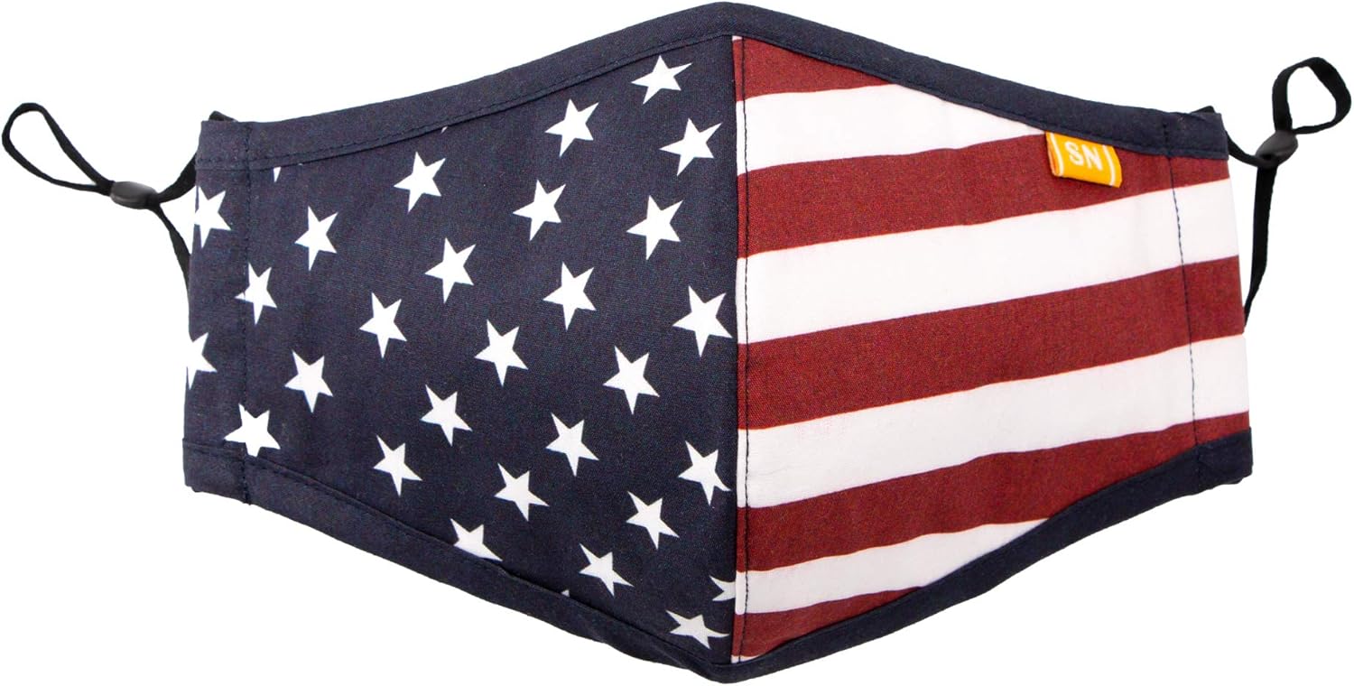 Spring Notion Reusable Washable USA American Flag Cotton Cloth Face Mask for Adults and Kids Red White Blue L