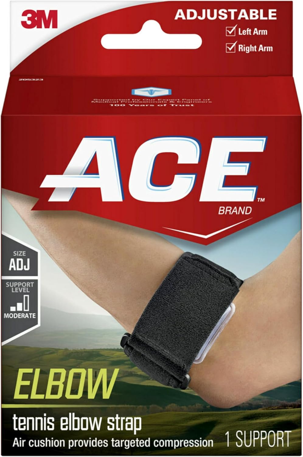 ACE Brand Tennis Elbow Support, Adjustable, Black, 1/Pack
