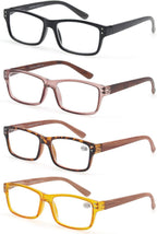 MODFANS Reading Glasses 4-Pack Wood Look Printed Arms Readers Classic with Spring Hinges for Men and Women +1.50