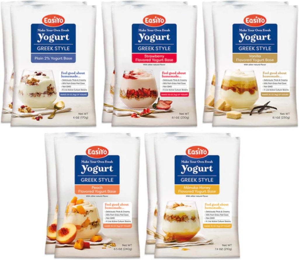 EasiYo Greek Style Yogurt Base | Variety Pack (10-pack, 70 Servings) with Live Cultures | Easy & Fresh Homemade Yogurt | Use with EasiYo Maker | New Zealand Milk from Grass Fed Cows