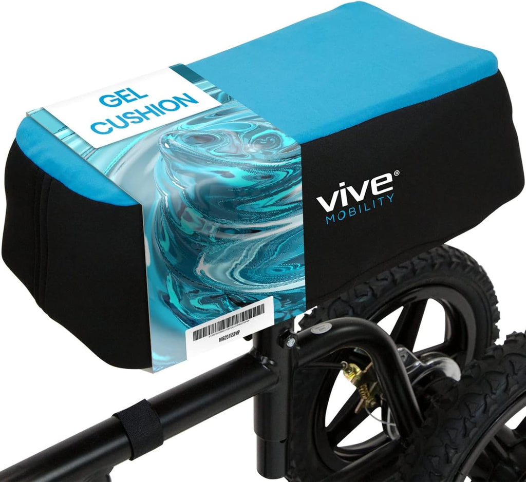 Vive Mobility Knee Walker Padded Gel Cover - Premium Comfort Gel Cushion, Accessory for Knee Scooters, Padded Accessories, Leg Cart Roller Improves Comfort During Injury, Fits Most Knee Trollys (Blue)