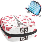 Eiffel Tower Love Heart Sanitary Napkin Storage Bag, Tampons Collect Holder Purse, First Period Kit for Girls Women, Pad Bag for Period for School