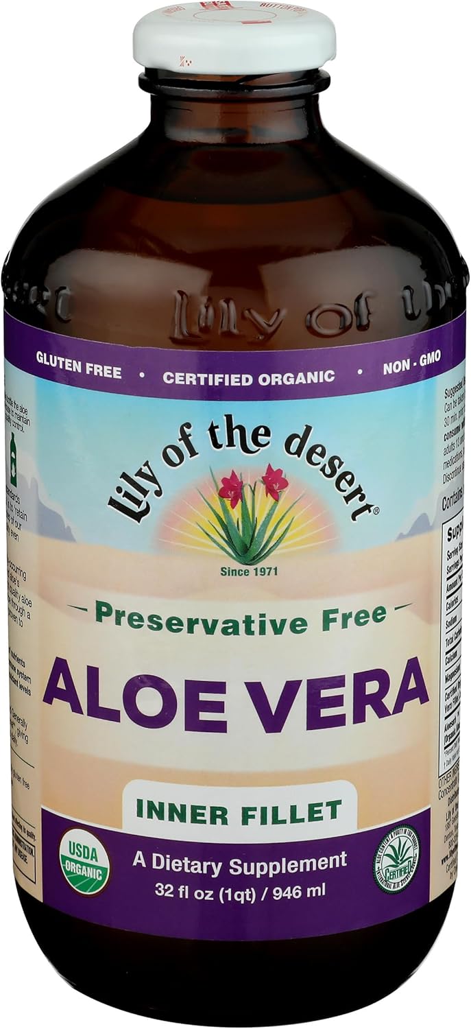 Lily Of The Desert Aloe Vera Juice - Inner Fillet Aloe Vera Drink, Organic Aloe Juice with Natural Vitamins, Digestive Enzymes for Gut Health, Stomach Relief, Wellness, Glowing Skin, 32 Fl Oz