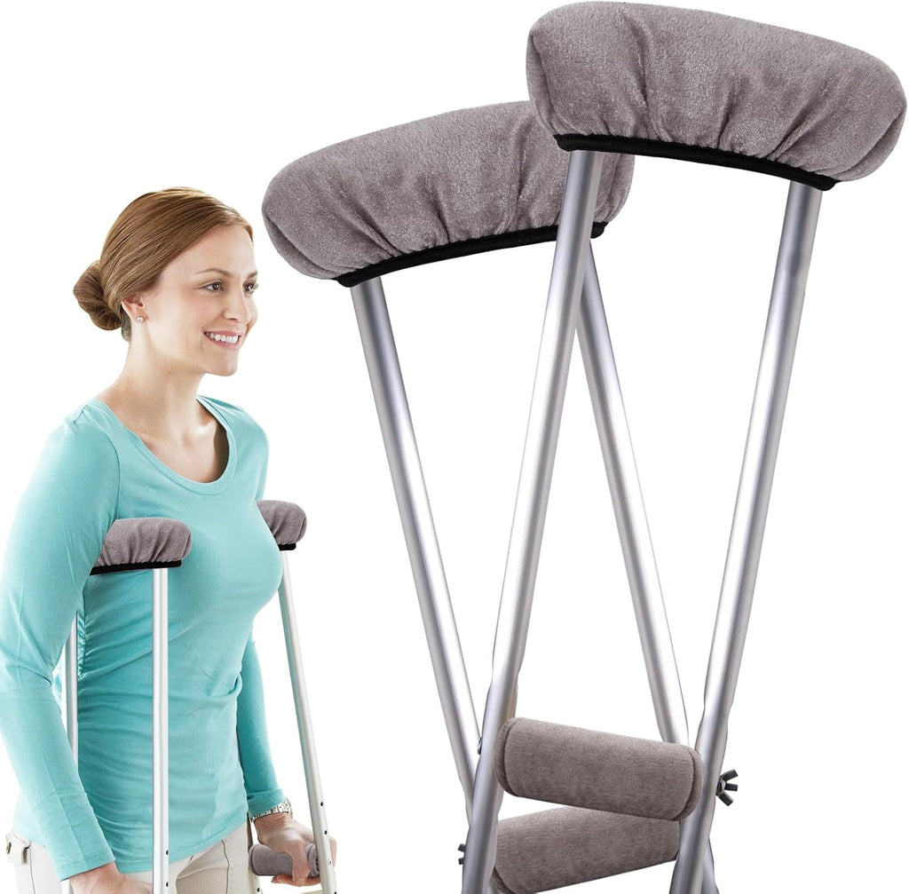 4 Pcs Crutches Padding, Grey Crutch Pads for Armpits and Hand Grips, Comfortable Crutches Accessories , Universal Crutch Pads for Armpits, Washable Pads for Crutches Underarm (2 Armpit+2 Hand Cushion)