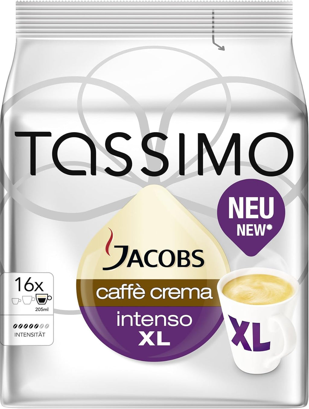 Tassimo Jacobs Caffè Crema Intenso XL, Coffee Capsules, Roasted, 16 T-Discs