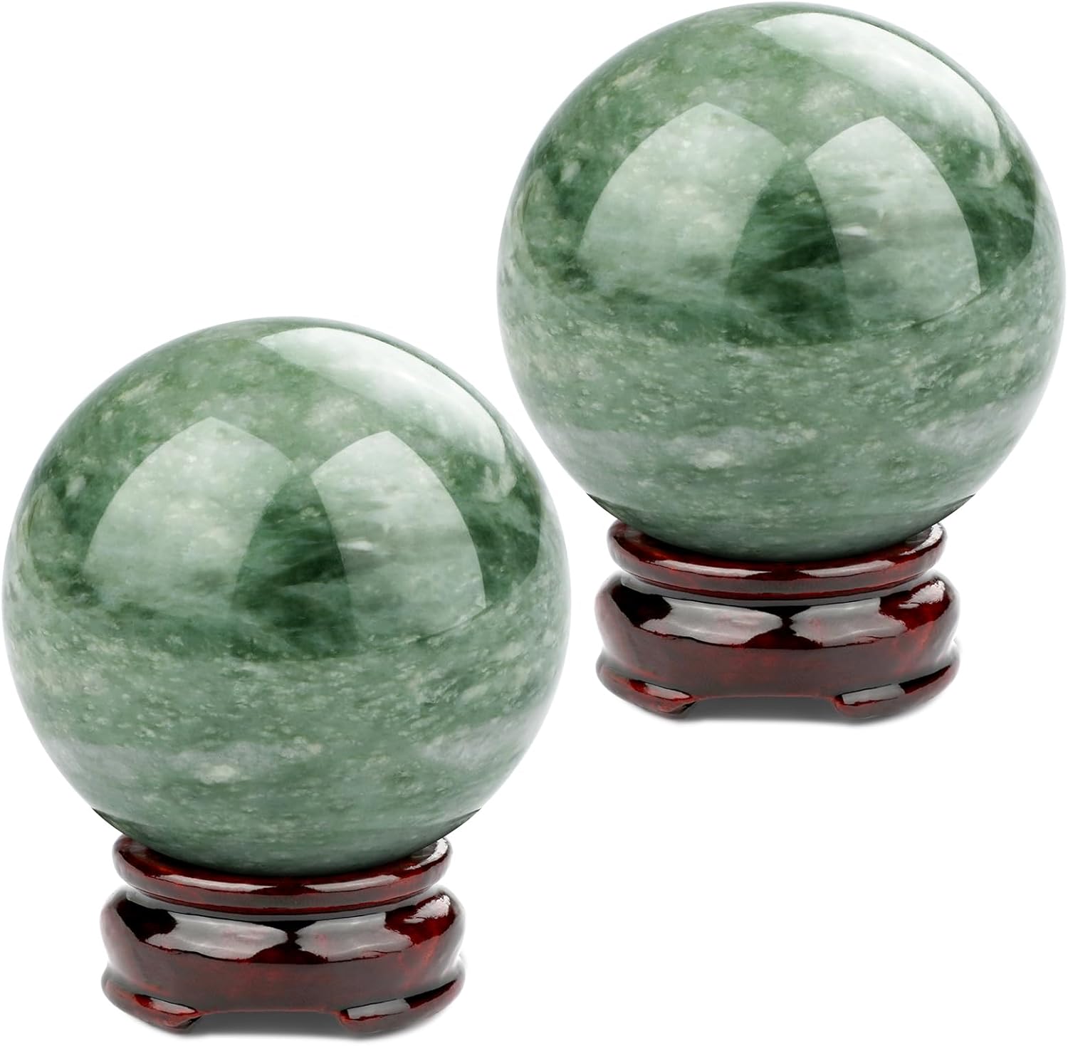 gemshan 2" Natural Jade Crystal Ball Set - Meditation Sphere, Feng Shui Decor, Collection & Home Ornament (2Pcs)