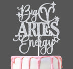 Big Aries Energy Cake Topper, Happy Birthday Aries in March/April, Aries Season, 12 Zodiac Constellation Theme Birthday Party Decoration Supplies, Silver Glitter