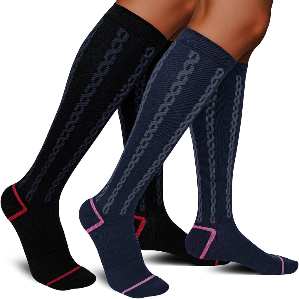 Medical Graduated Compression Socks for Men & Women 30-40 mmHg-2 Pack Extra Firm Support Knee High Circulation Socks