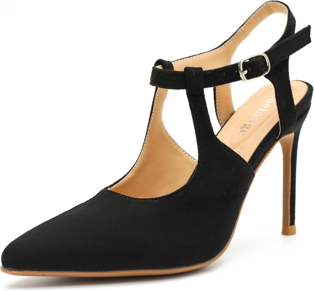 Enelauge Women's 3.5 inch Stiletto High Heels Pointed Toe Ankle Strap Pumps Closed Toe Sexy Wedding Dress Prom Party Evening Office Shoes