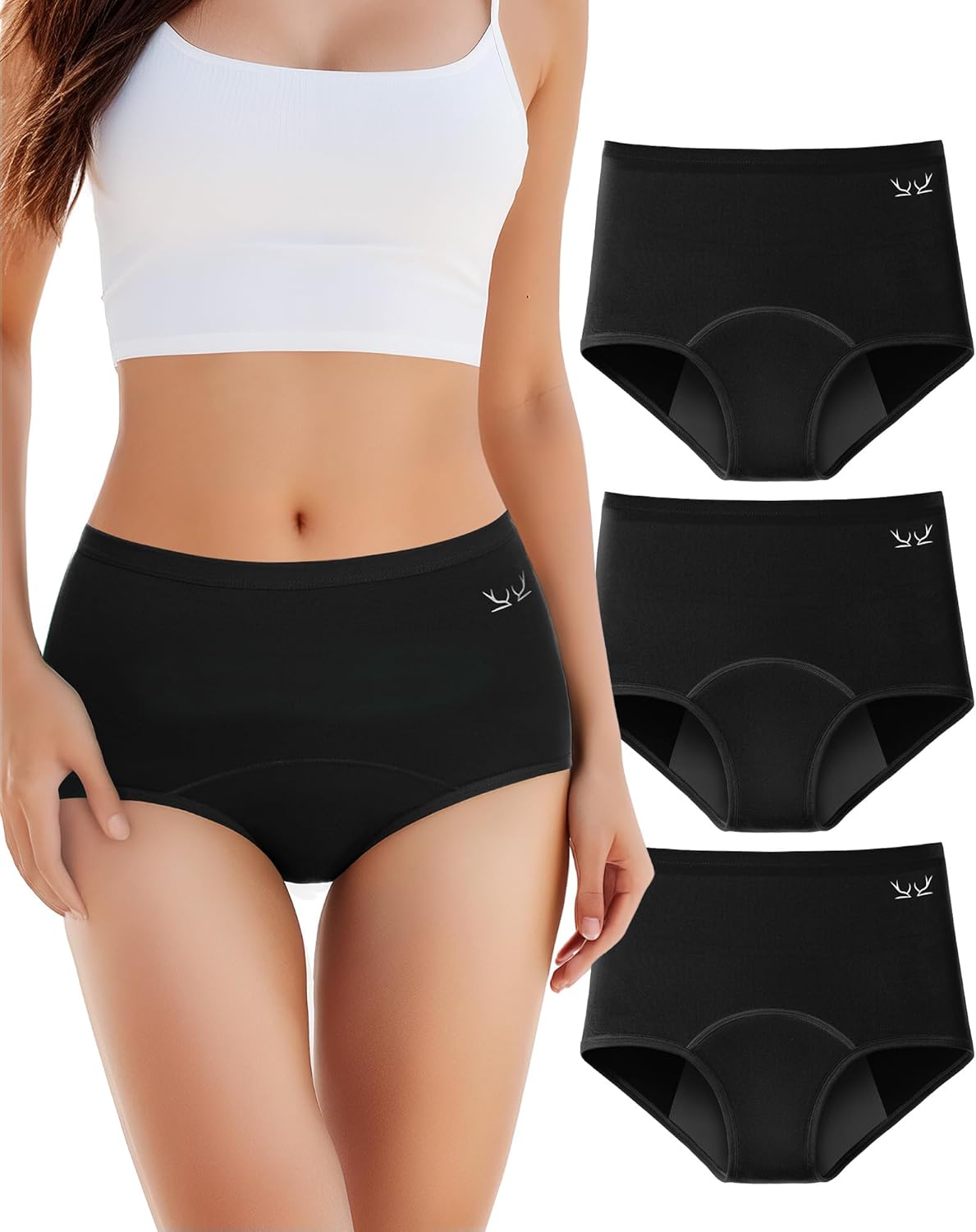 TANSTC Period Underwear for Women Heavy Flow Leakproof Panties Soft Fit Teens High Waisted Menstrual Panties-3 Pack