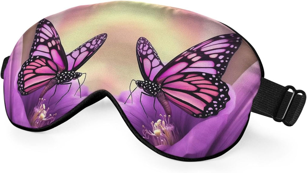 Purple Butterfly Silk Sleep Mask with Adjustable Strap for Travel, Nap, Shift Work, Office