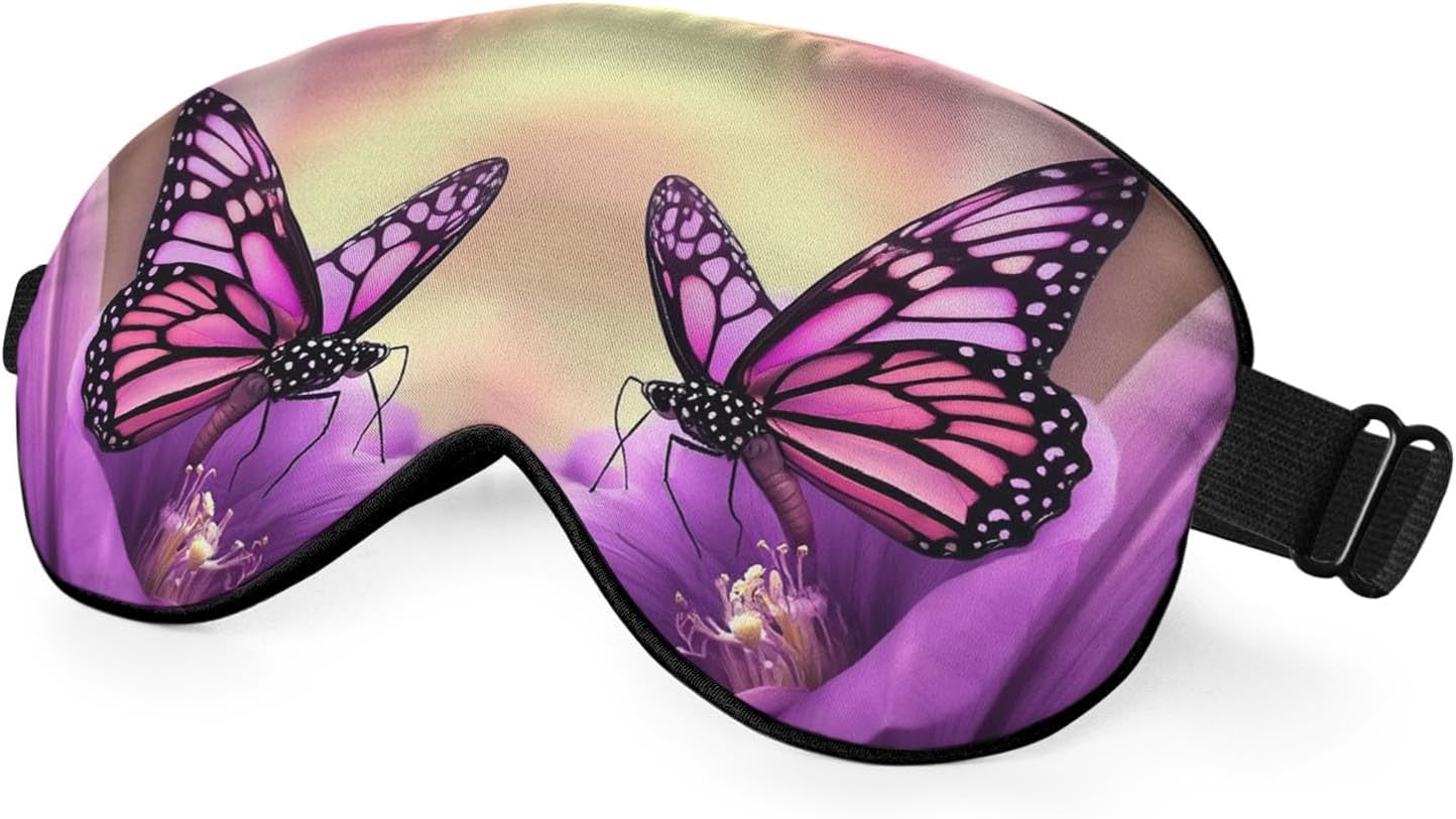 Purple Butterfly Silk Sleep Mask with Adjustable Strap for Travel, Nap, Shift Work, Office