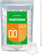 wananfu Size 00 Empty Capsules Vegetarian (100 Count) Bundle with Micro Lab Spoon, Clear Fillable Veggie Pill Capsules 00 for Making Your Own Supplements