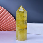Large Citrine Healing Crystal Towers 5.9" -6.1" Natural Crystal Wand 6 Faceted Chakra Crystal Point Reiki Meditation Therapy Home Decoration Gift (1-1.2lb)