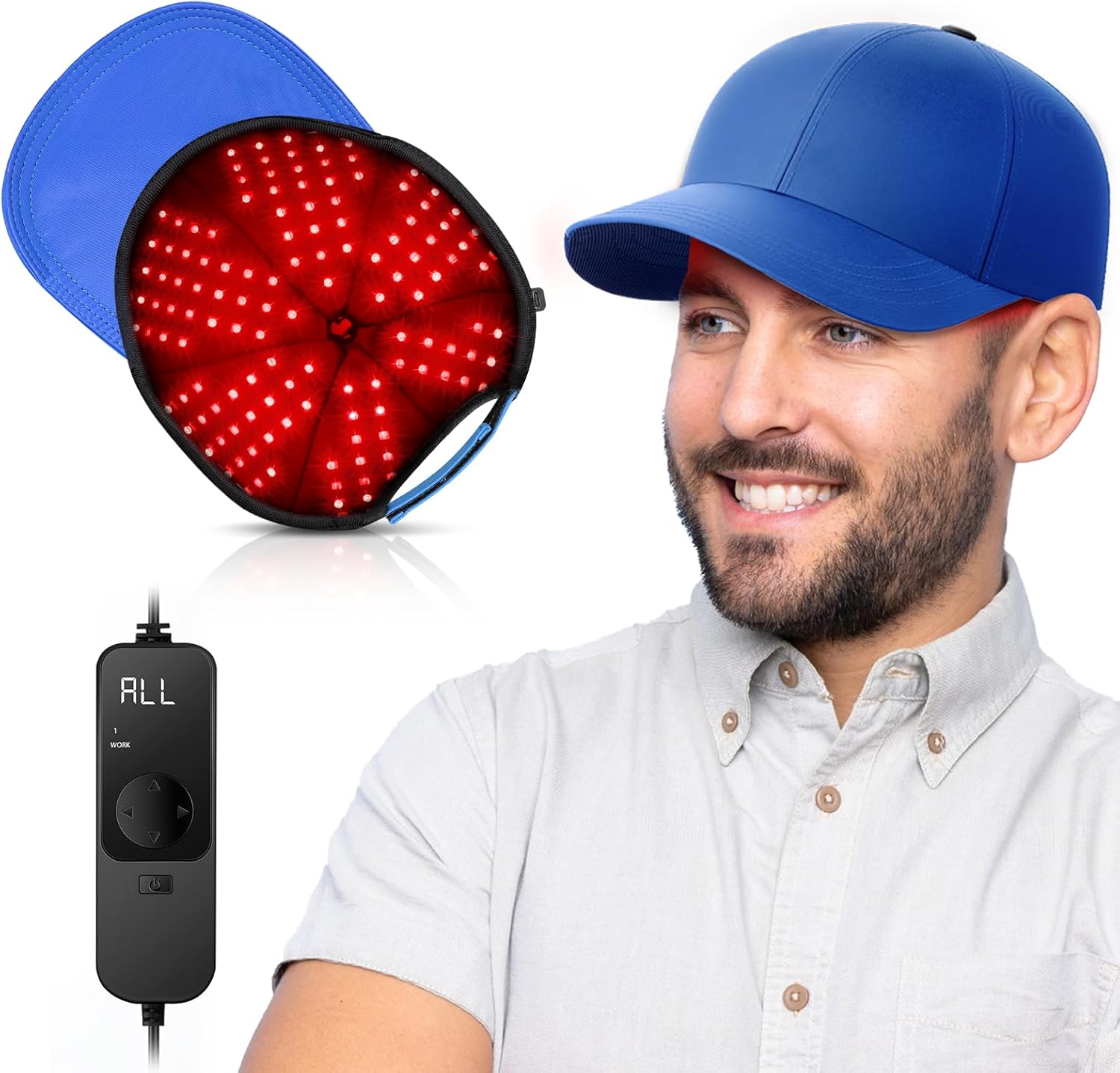 Red Light Hair Growth Cap, Red Light Therapy for Head, Red Infrared Light Therapy 660nm & 850nm & 940nm wavelength with Timer & Controller, Color: Blue