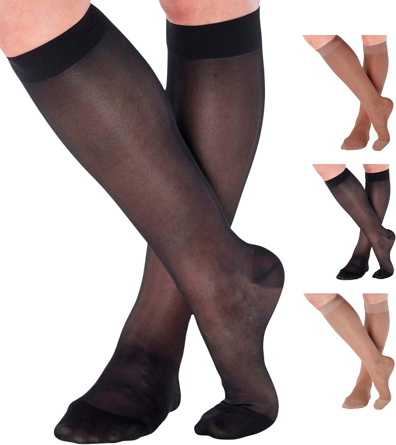 ABSOLUTE SUPPORT - Compression Stockings for Women 20-30mmHg - Sheer Graduated Support Knee High for Varicose Veins Circulation, Edema, Arthritis, Leg Pain - Black, Medium - A205BL2