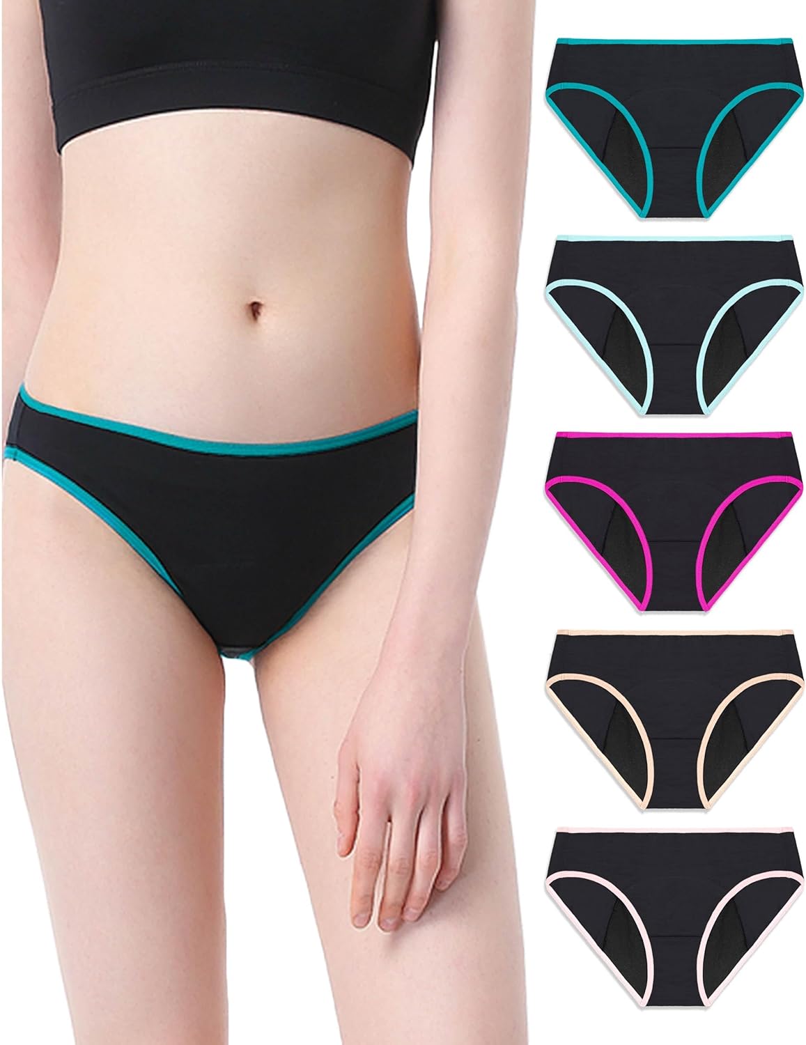 Neione Period Underwear for Women Girls, High-Cut Cheeky Bikini Leakproof Panties, Stretch Breathable