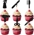 W Hair Cutting Equipment Cupcake Topper for Hairstylist Theme Party Favors Decorations Cheer to Men Women Happy Birthday Party Decor Supplies set 18pcs Black Glitter