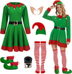 6Pcs Womens Christmas Elf Costume Adult Santa Helper Costume Christmas Dress Accessory for Xmas Fancy Outfit Party