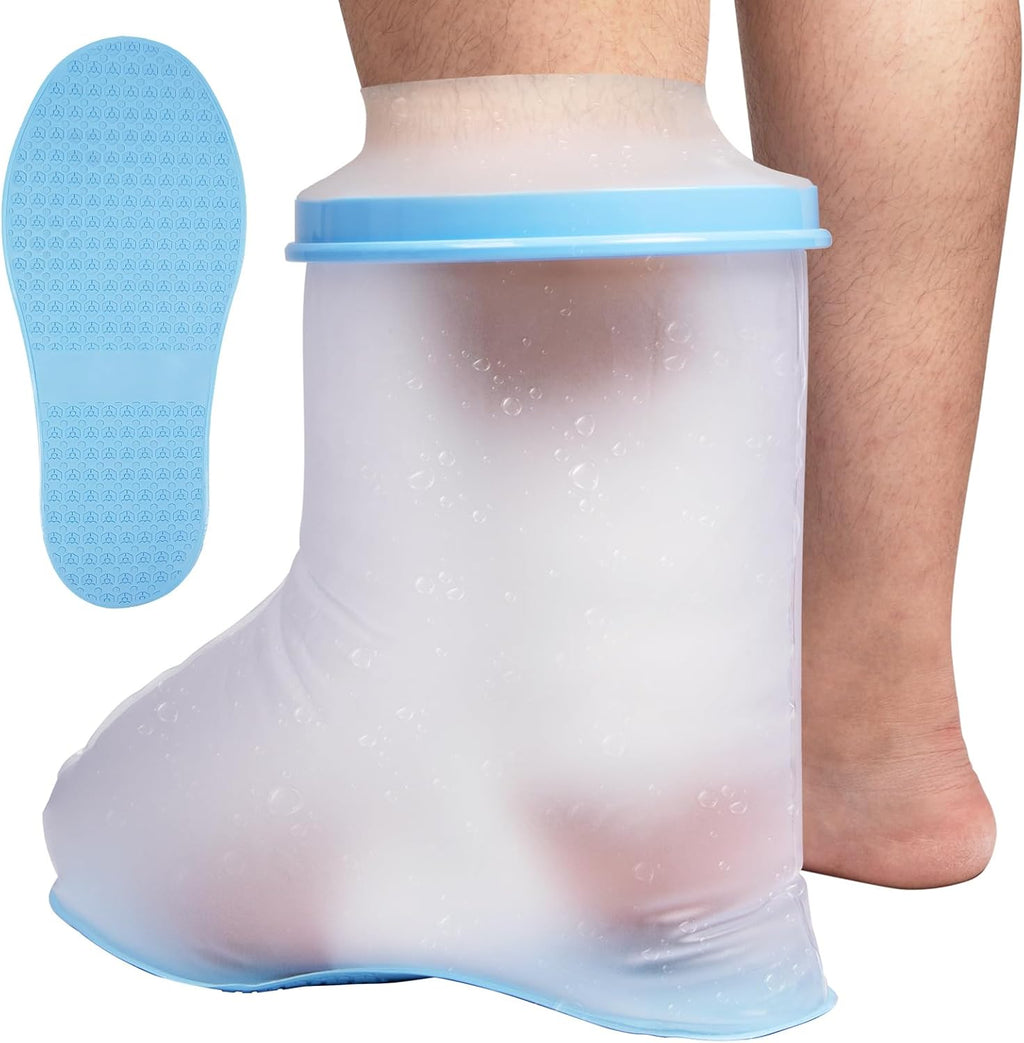 Waterproof Foot Cover for Shower Adult, with Non-Slip Padding Bottom, Ankle Wound Protector Bath Adult Watertight Cast Bag Showering for Surgery Foot, Soft Comfortable Ankle Cast Cover