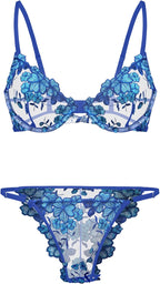 Lilosy Sexy Floral Embroidered Mesh Sheer Underwire Lingerie Set