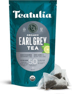 Teatulia Organic Earl Grey Tea Bags (50 Pyramid Sachet Teabags) Whole Leaf Flower 100% Compostable Black Tea + Bergamot Citrus Sustainably Grown In Bangladesh