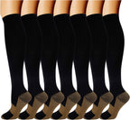 Double Couple 7 Pairs Copper Compression Socks for Men Women Knee High Stockings Support Socks for Sports