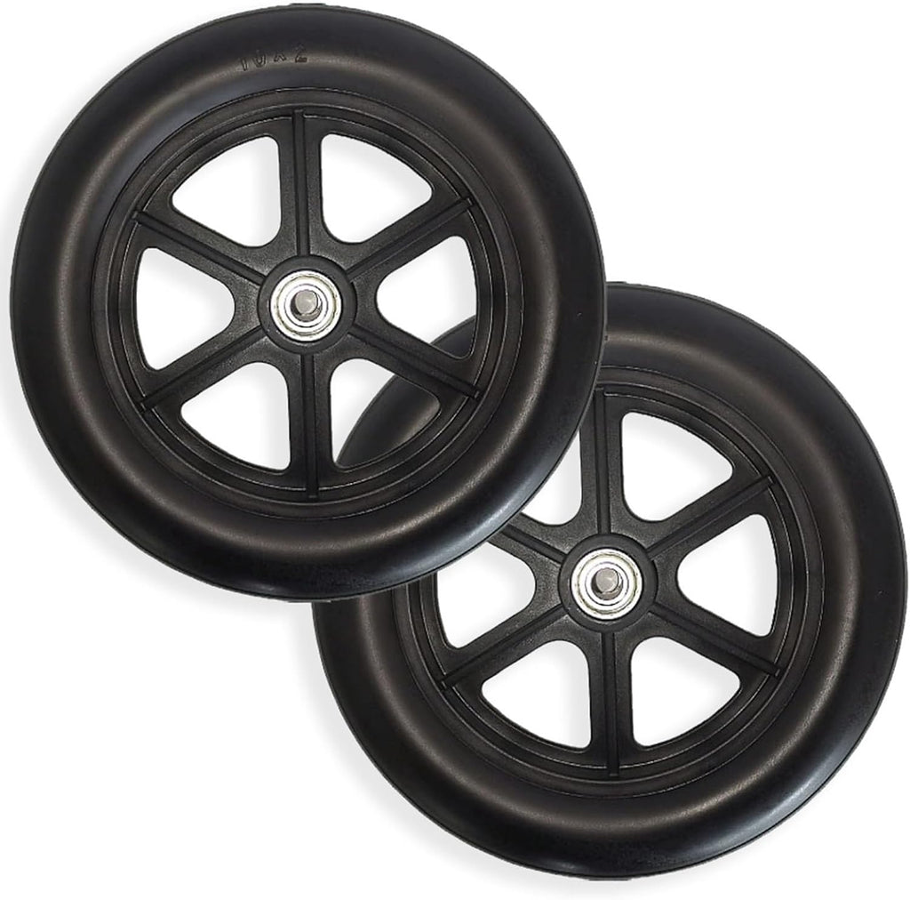 2PCS of 10 Inch Wheelchair Front Wheels Wheelchair Replacement Wheel Accessories 12 mm (1/2") Bearing Black Solid Tire