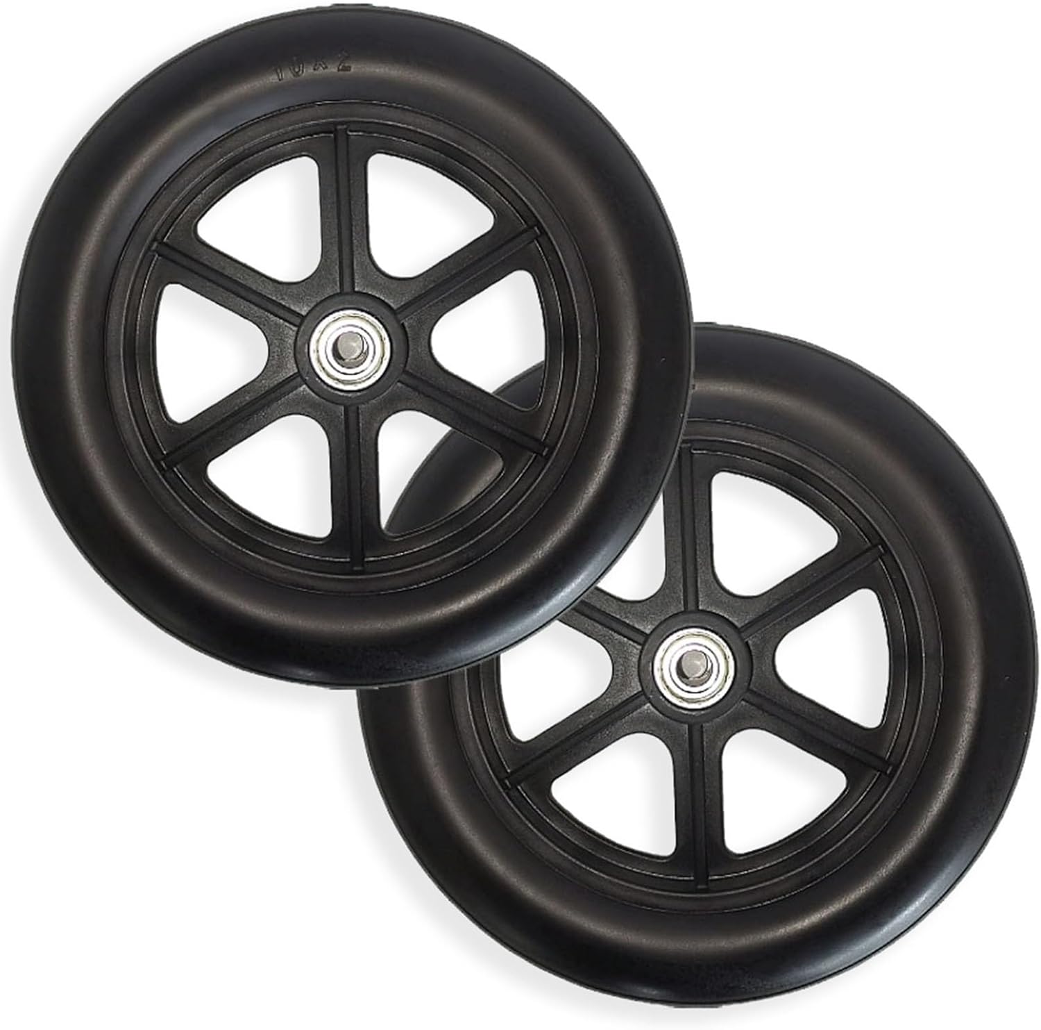2PCS of 10 Inch Wheelchair Front Wheels Wheelchair Replacement Wheel Accessories 12 mm (1/2") Bearing Black Solid Tire