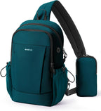 ECOHUB Anti-Theft Crossbody Bag Men Women, RFID Blocking Lightweight Sling Backpack Eco-Friendly with 9 Pockets Sturdy SBS Zippers Water Resistant for Travel Work Hiking Outdoor, Turquoise