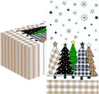 HEIPINIUYE 25 Pieces Christmas Tree Paper Napkins 3-ply Xmas Brown Buffalo Plaid Tree Guest Towels Disposable Hand Towels for Bathroom Winter Christmas Holiday Party Gingham Dinner Napkins