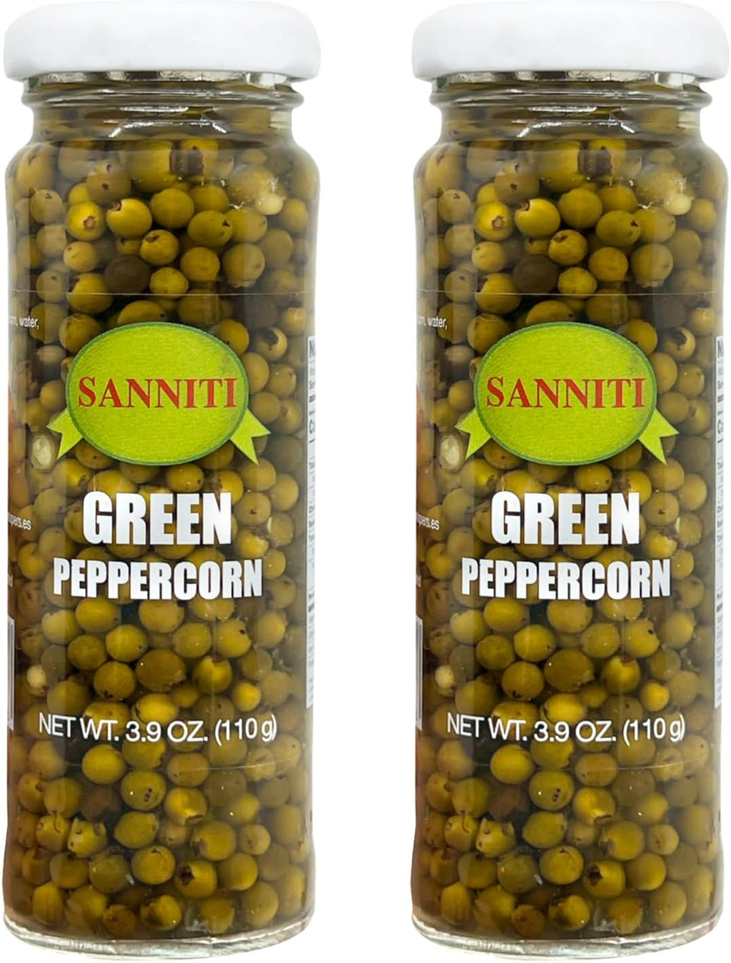 Sanniti Peppercorns in Brine | Imported from Spain | Great for Sauces, Soups, Meats and Light Dishes, 3.9 oz (Pack of 2) (Green)