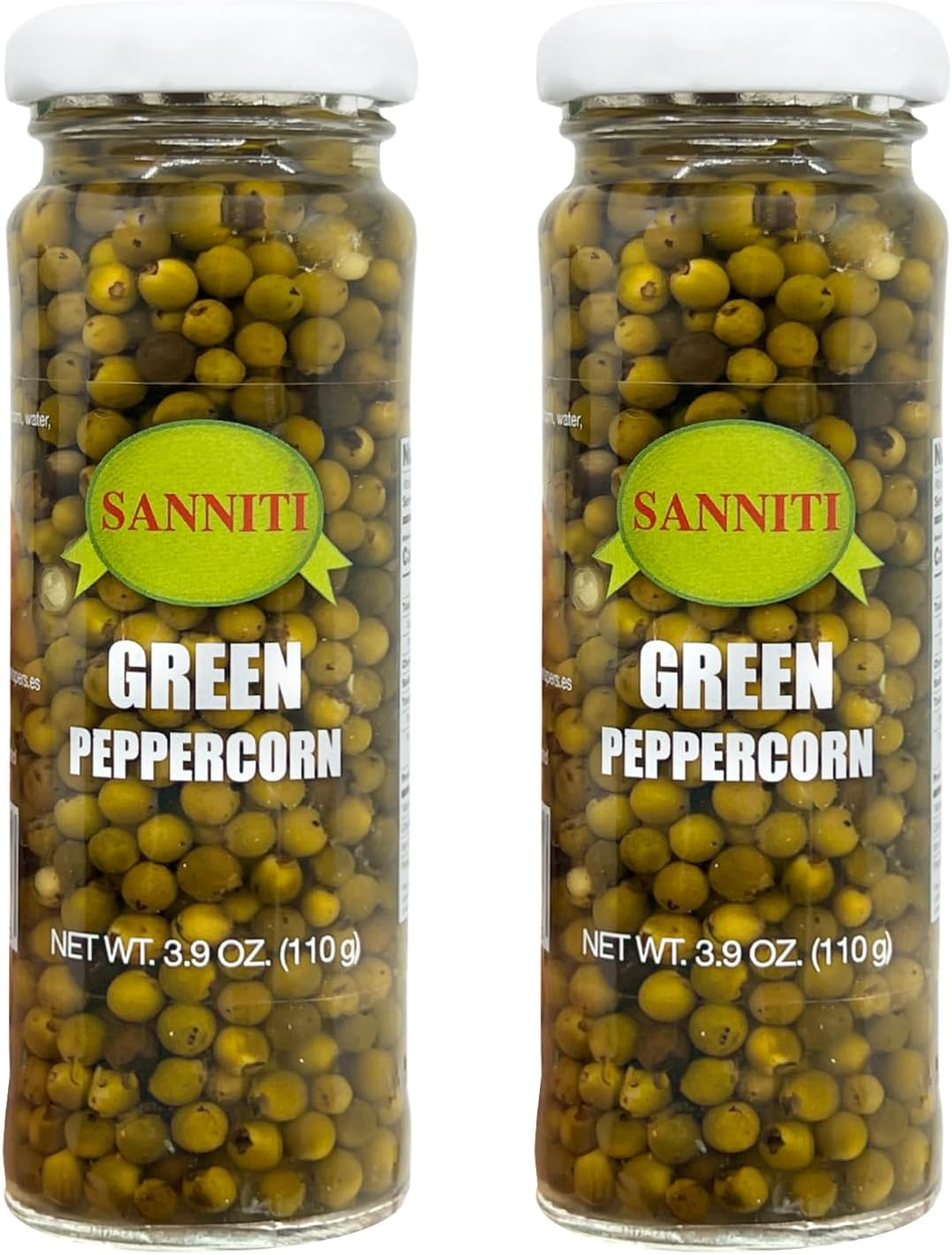 Sanniti Peppercorns in Brine | Imported from Spain | Great for Sauces, Soups, Meats and Light Dishes, 3.9 oz (Pack of 2) (Green)