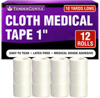 Cloth Medical Tape for Wound Care - 12 Rolls of 1 Inch Durable Surgical Tape to Secure Dressings - 10 Yards Long - Easy to Tear and Latex Free