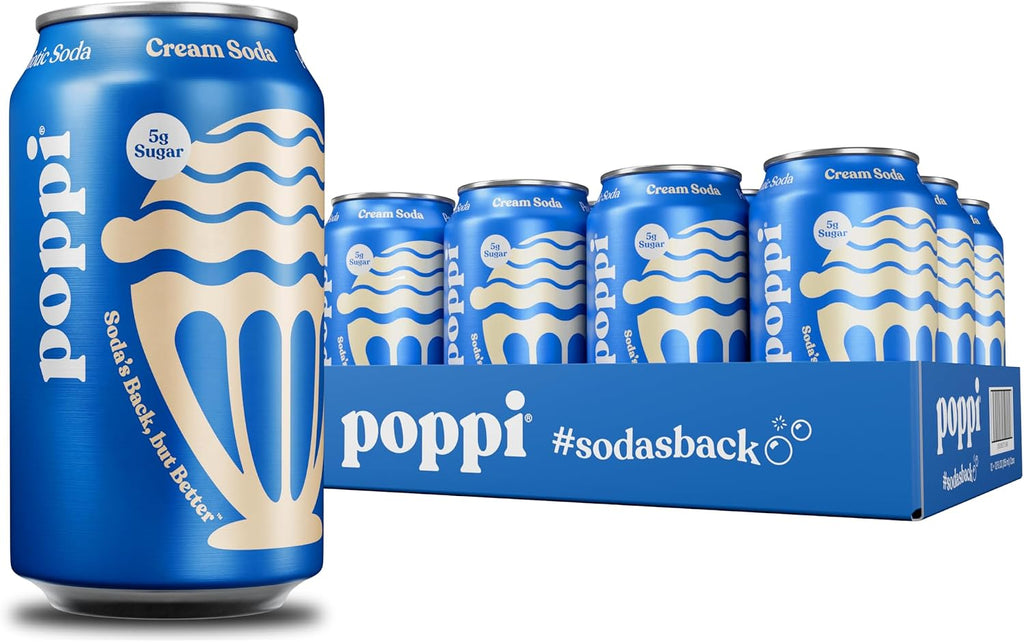 Poppi Prebiotic Soda, Sparkling Water & Fruit Juice, Cream Soda, 12 Oz, 12 Pack