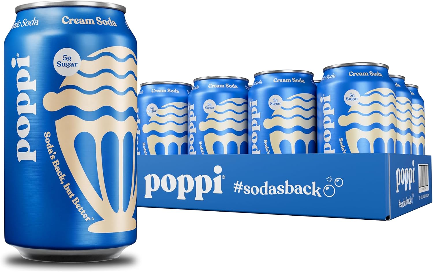 Poppi Prebiotic Soda, Sparkling Water & Fruit Juice, Cream Soda, 12 Oz, 12 Pack
