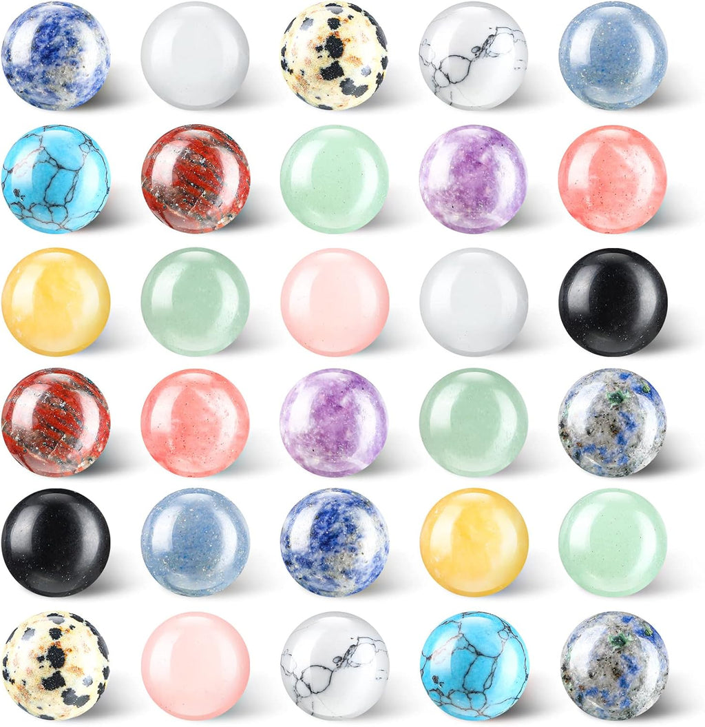 30 Pieces Gemstone Chakra Sphere Balls Crystal Stones 16 mm Assorted Mini Natural Quartz Sphere Collection Polished Hand Carved Crystal Ball Bead Bulk for Witchcraft Meditation Reiki Balancing Decor