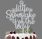 A Little Snowflake is on the Way Cake Topper, Winter Baby Shower Cake Decor, Sweet Little Snowflake, Frozen Winter Christmas Baby's 1st Birthday Baby Shower Party Decorations Supplies Silver Glitter