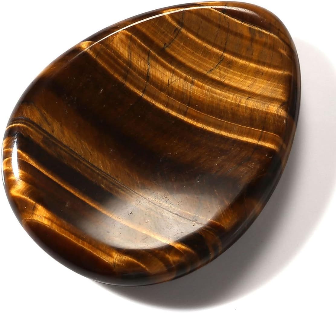 CrystalTears Tiger's Eye Thumb Worry Stone Healing Crystal Pocket Palm Stone Worry Stones for Anxiety Stress Relief