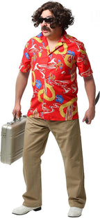 Fear and Loathing in Las Vegas Dr. Gonzo Plus Size Costume, Floral Shirt with Wig, Mustache, and Sunglasses