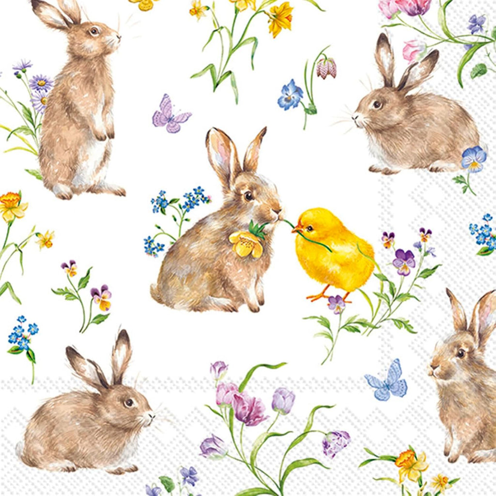 IHR Ideal Home Range Cocktail Napkins Disposable 3-Ply Paper Party Napkin Pack, 5" x 5", Easter Friends (White), 20-Count