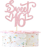 1 PCS Sweet 16 Cake Topper Cheers to 16 Years Old Teenager Cake Pick 16th Birthday Party Decorations for Sweet Sixteen Theme Happy 16th Birthday Party Cake Decorations Supplies Light Pink