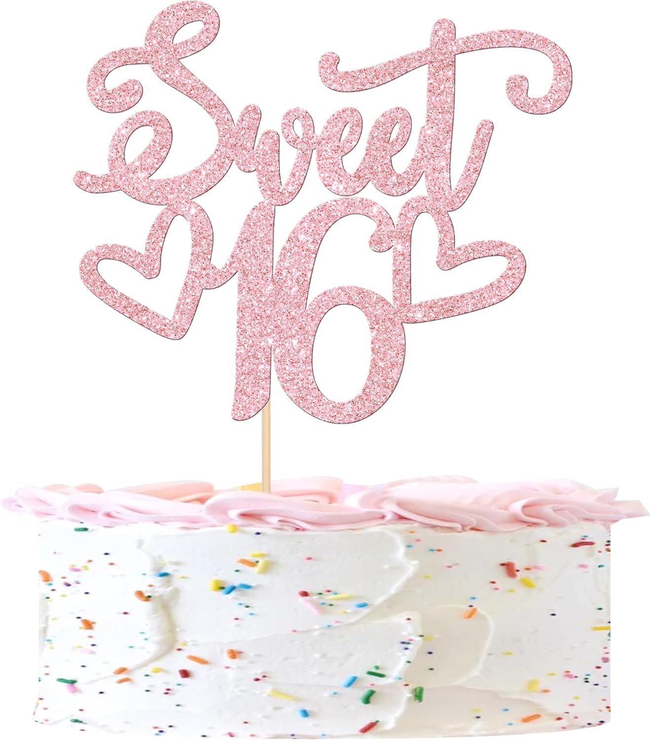 1 PCS Sweet 16 Cake Topper Cheers to 16 Years Old Teenager Cake Pick 16th Birthday Party Decorations for Sweet Sixteen Theme Happy 16th Birthday Party Cake Decorations Supplies Light Pink