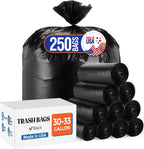Delxo 30-33 Gallon Trash Bags, 250 Count – Medium Duty Garbage Bags, Thick, Durable & Puncture-Resistant Plastic Bolsas para basura, Perforated Design– Made in USA for Kitchen, Yard, Office (Black)